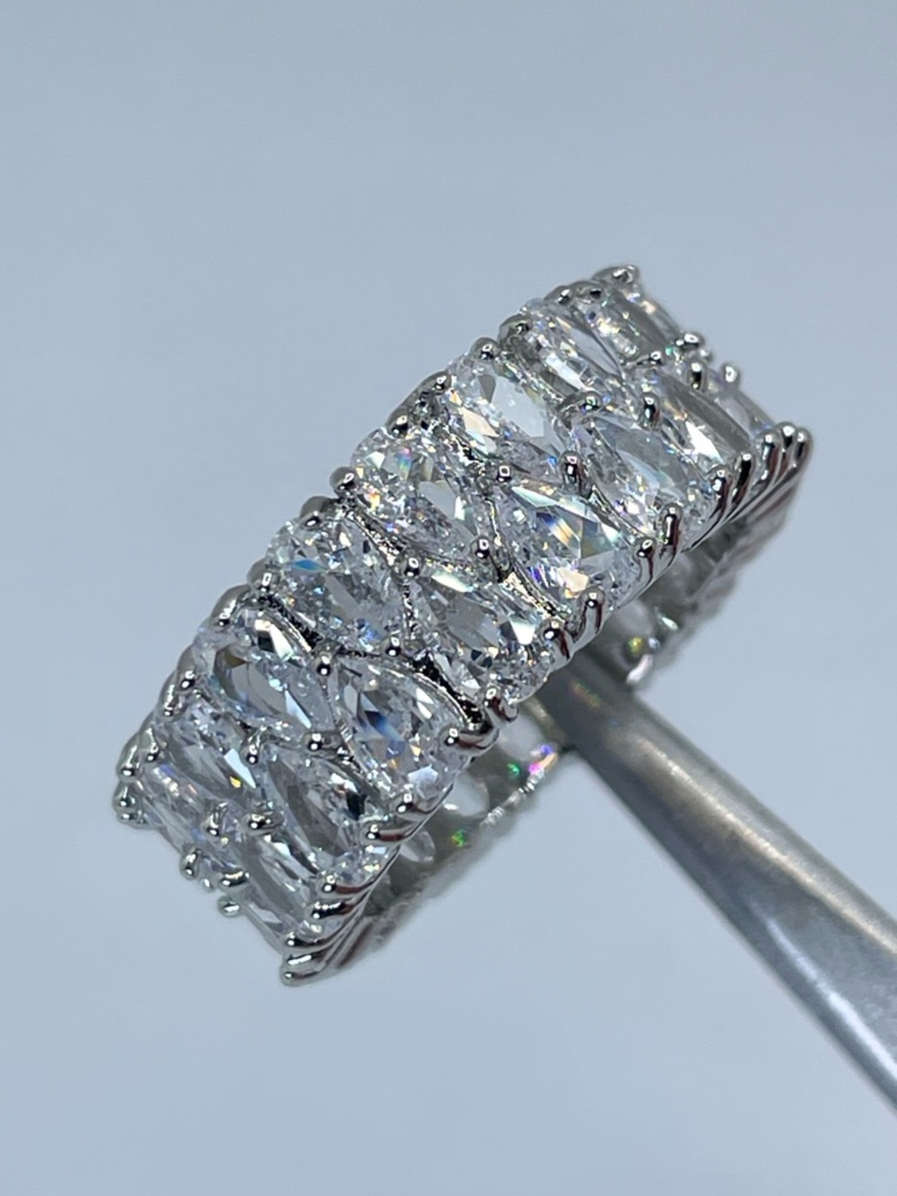Wide Band Diamond White CZ Eternity Ring Silver  Statement Band Bold Glam